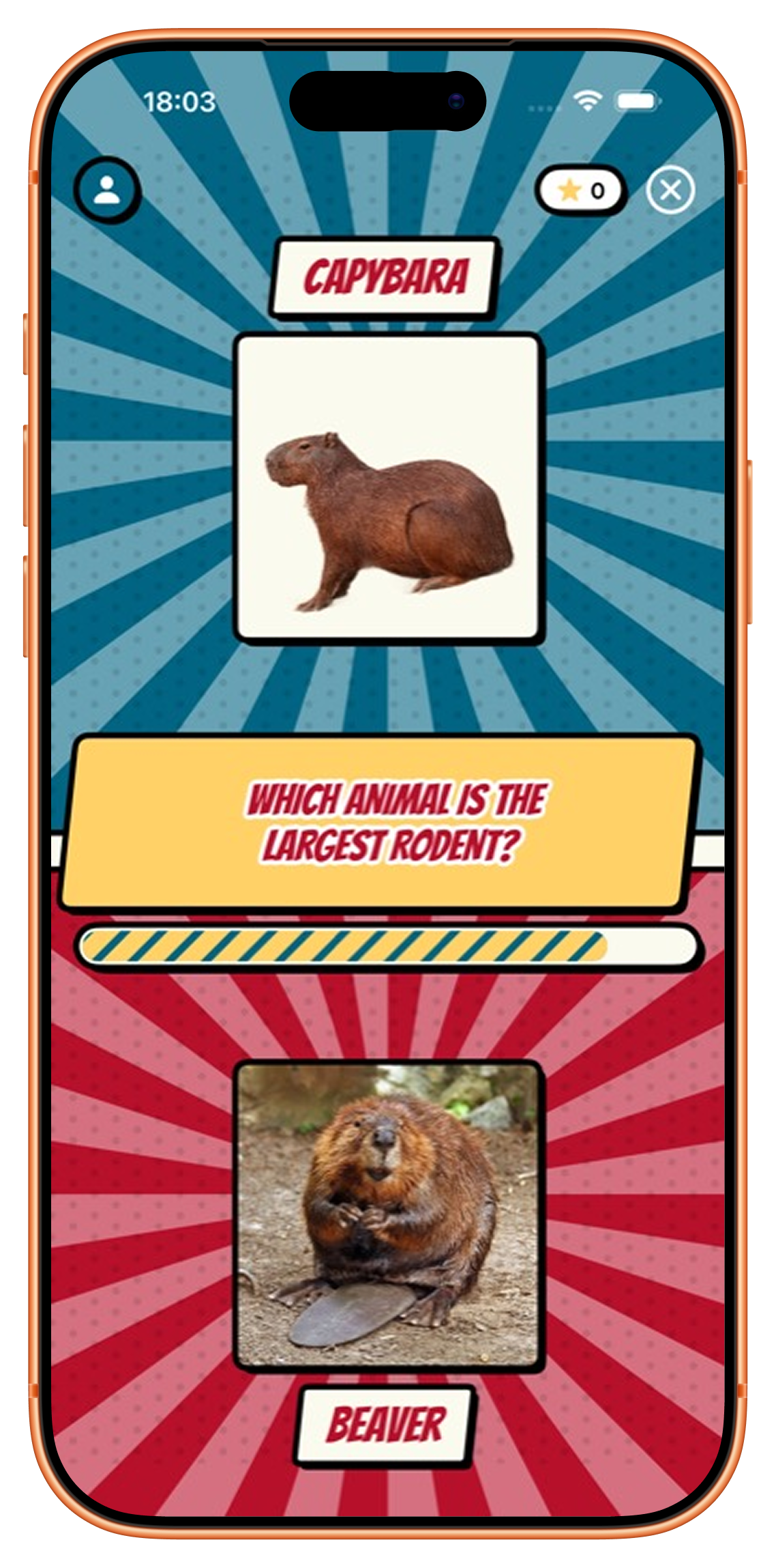 VS: Comic Trivia Battles — a comic-book VS burst with two image cards